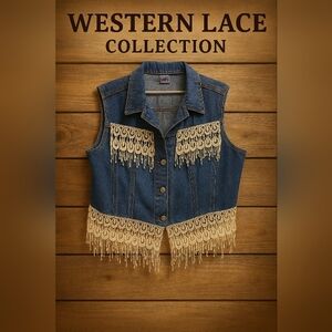 Watch L.A. Denim Vest with Lace Fringe